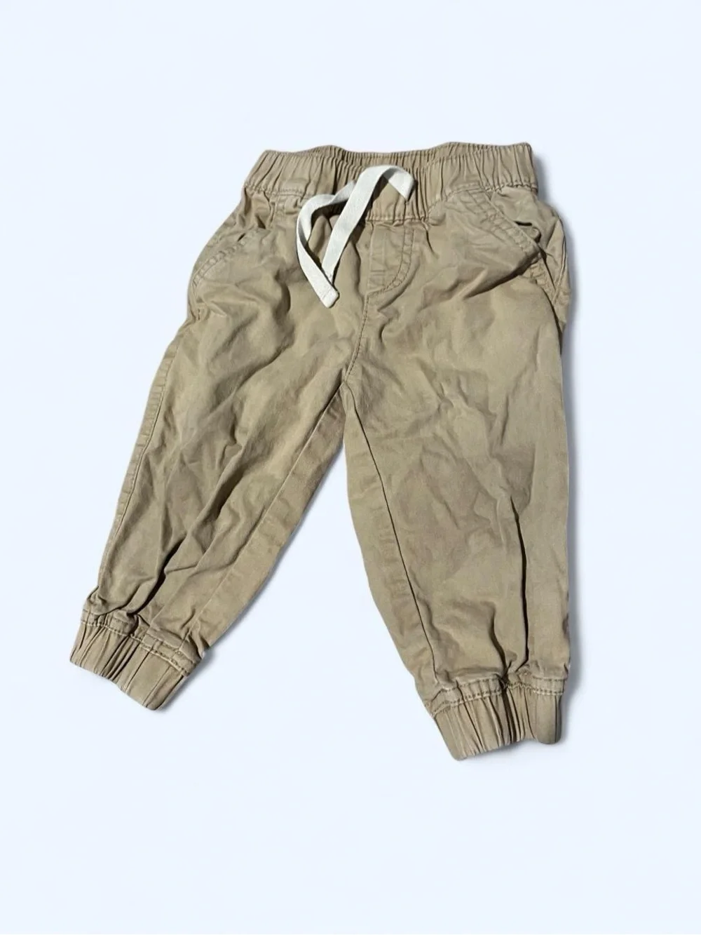 GAP Kids Khaki Elastic Waist Joggers with White Drawstring